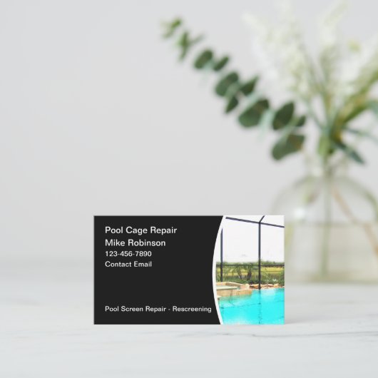 スイミングプールケージの再スクリーニング 名刺 (スタンド正面)