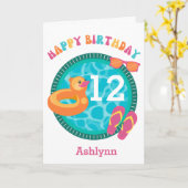 スイミングプールサマー12誕生日 カード (黄色い花)