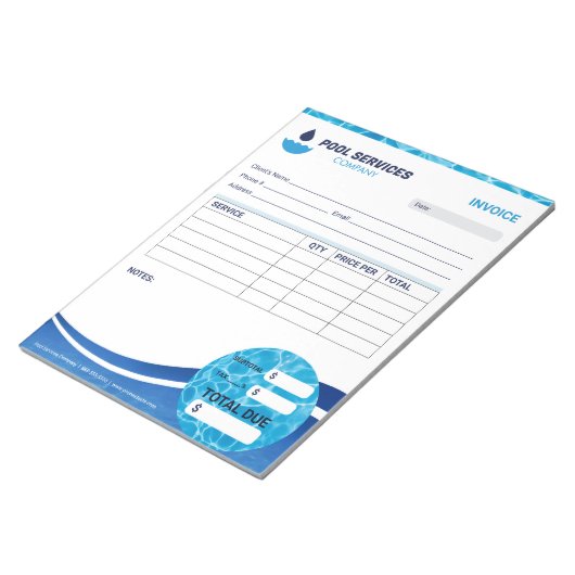 スイミングプールサービスの請求書型枠 ノートパッド (アングル)