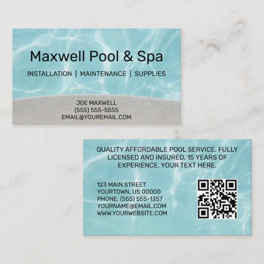 スイミングプールサービスブルーウォータービジネスカード 名刺 (正面/裏面)