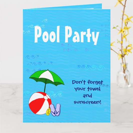 スイミングプールテーマカスタムパーティの招待状 カード (黄色い花)