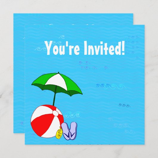 スイミングプールテーマカスタムパーティの招待状 招待状 (正面/裏面)