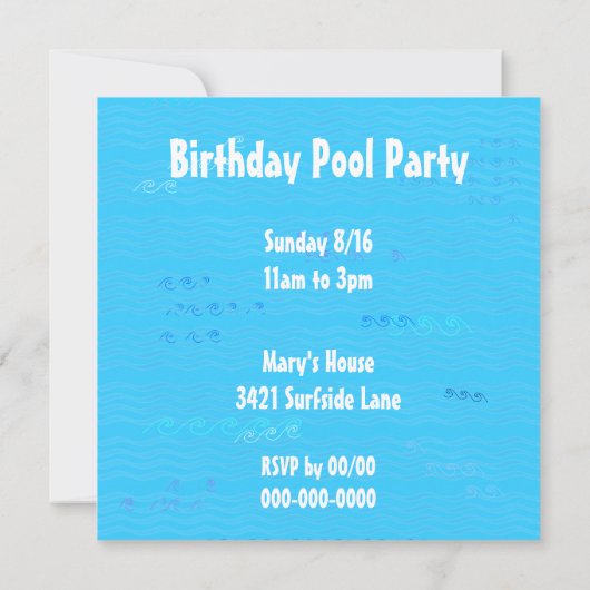 スイミングプールテーマカスタムパーティの招待状 招待状 (裏面)