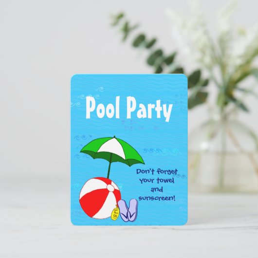 スイミングプールテーマカスタムパーティの招待状 招待状 (スタンド正面)