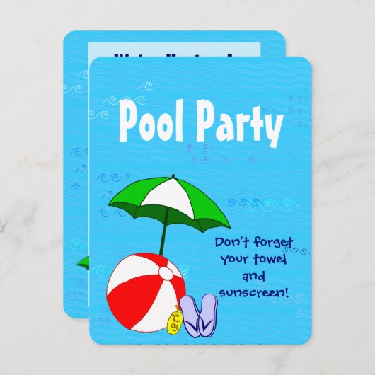 スイミングプールテーマカスタムパーティの招待状 招待状 (正面/裏面)