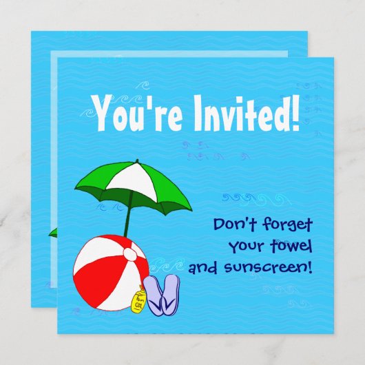 スイミングプールテーマカスタムパーティの招待状 招待状 (正面/裏面)