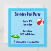 スイミングプールテーマカスタムパーティの招待状 招待状 (裏面)