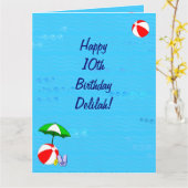 スイミングプールテーマ誕生日カードfor Delilah カード (黄色い花)