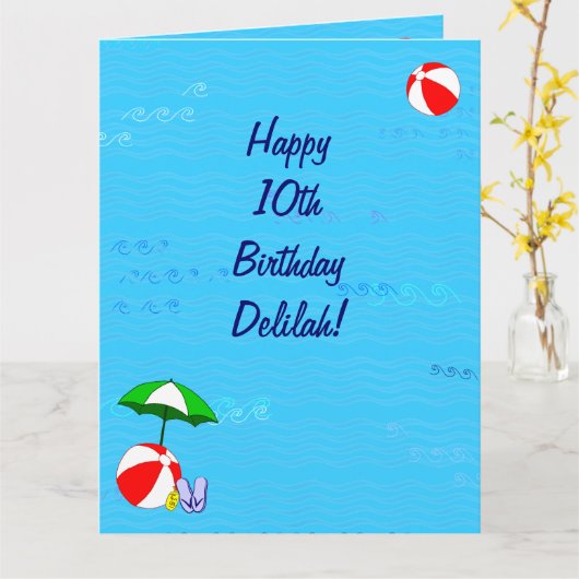 スイミングプールテーマ誕生日カードfor Delilah カード (黄色い花)