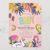 スイミングプールトイ離れズハイビスカスベビーシャワー 招待状 (正面/裏面)