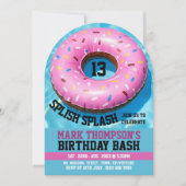 スイミングプールドーナツプールパーティー誕生日 招待状 (正面)