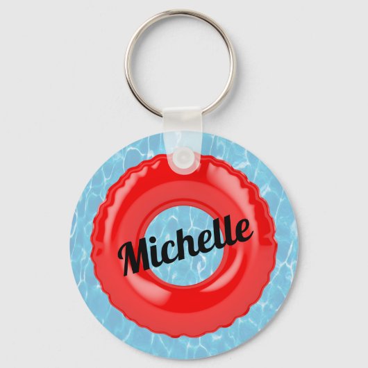 スイミングプールパーソナライズされたレッドチューブ キーホルダー (正面)