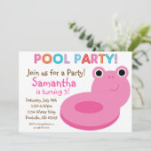 スイミングプールパーティーピンクプールフローティ誕生日 招待状 (スタンド正面)