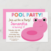 スイミングプールパーティーピンクプールフローティ誕生日 招待状 (正面/裏面)