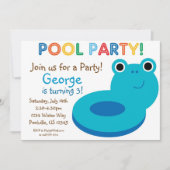 スイミングプールパーティーブループールフローティ誕生日 招待状 (正面)