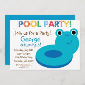 スイミングプールパーティーブループールフローティ誕生日 招待状 (正面/裏面)