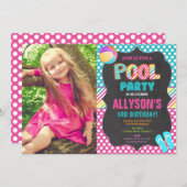 スイミングプールパーティー夏の誕生日パーティーの写真 招待状 (正面/裏面)