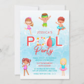 スイミングプールパーティー子供の誕生日招待状 招待状 (正面)