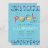 スイミングプールパーティー誕生日パーティー 招待状 (正面/裏面)