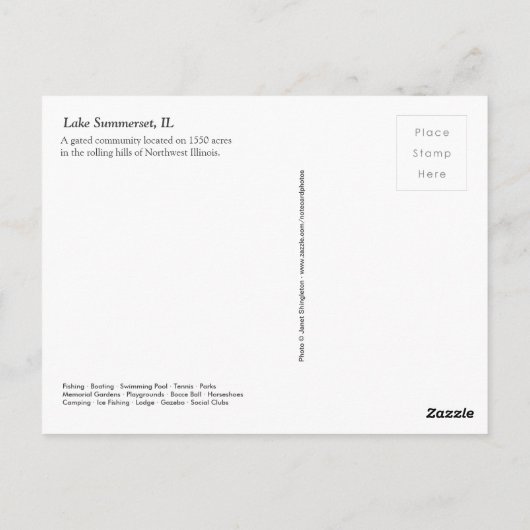 スイミングプール夏期レイクサマセット，イリノイ ポストカード (裏面)