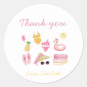 スイミングプール誕生日パーティーゲストのお願い ラウンドシール (正面)