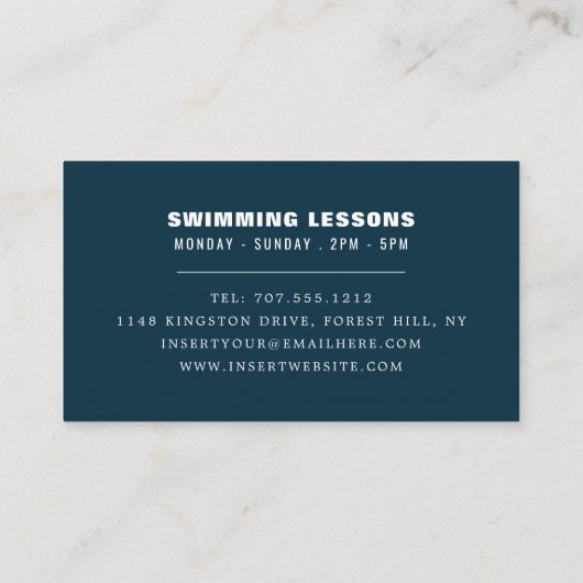 スイミングプール、スイミングコーチ/インストラクター 名刺 (裏面)