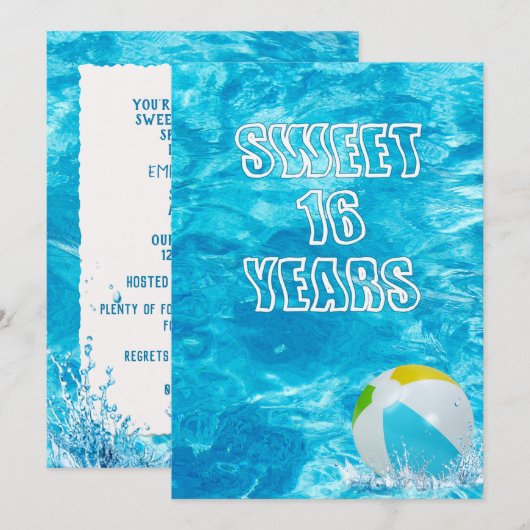 スイミングプール スイート16 バースデーパーティー招待状 招待状 (正面/裏面)