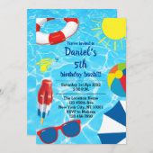 スイミングプール・バッシュ・バースデー・パーティーの招待 招待状 (正面/裏面)