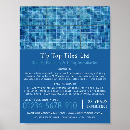 スイミングプール、フローラ、タイルのインストーラ広告ー ポスター (正面)