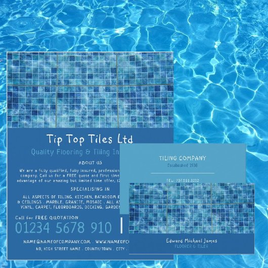 スイミングプール、フローラ、タイルインストーラ 名刺