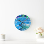 スイミングポーラーベア&オーロラアートクロック ラウンド壁時計 (ホーム)