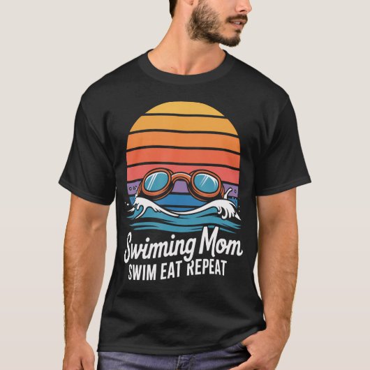 スイミングママ 水泳 食べる 繰り返す レトロ Tシャツ (正面)