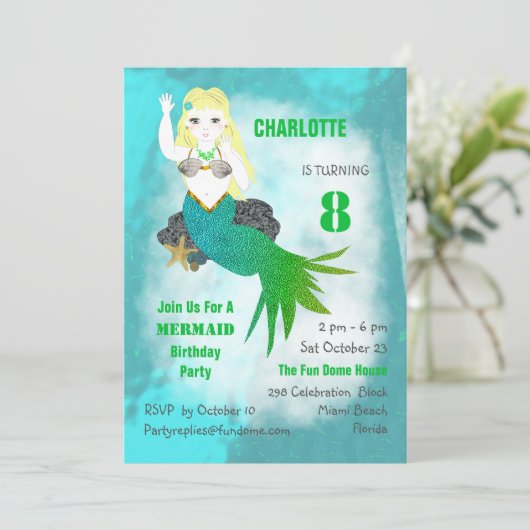 スイミングマーメイドカガーリーウト誕生日パーティー招待状 招待状 (スタンド正面)
