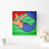 スイミングマーメイド絵を描抽象芸術 スクエア壁時計 (ホーム)