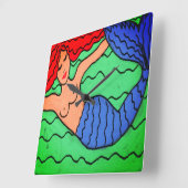 スイミングマーメイド絵を描抽象芸術 スクエア壁時計 (傾斜)