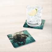 スイミングラブラドール子犬の水中デザイン スクエアペーパーコースター (インサイチュ)