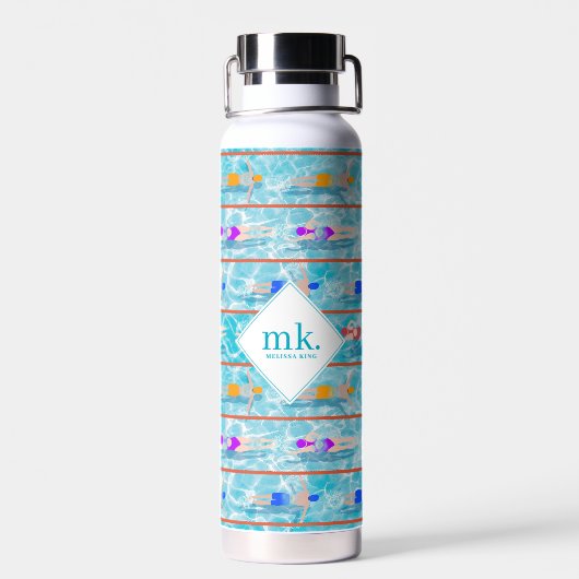 スイミングラプスプールスイムチームパターンモノグラム ウォーターボトル (背面)