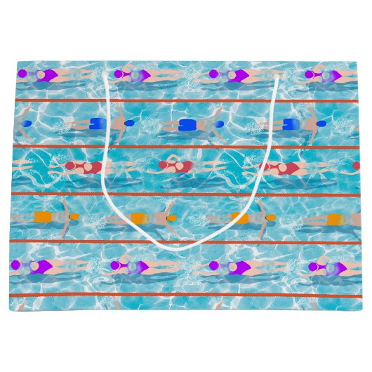 スイミングラプスプールスイムチームパターン ラージペーパーバッグ (正面)