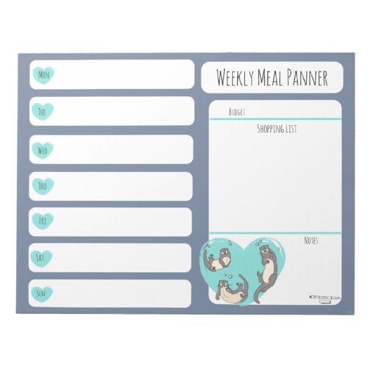 スイミングリバーオッターウィークリーミールプランナーメモ帳 ノートパッド (正面)