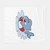 スイミングリングで泳ぐイルカ.PNG フリースブランケット (正面(横))