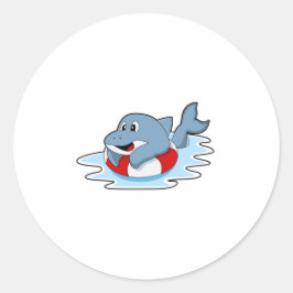 スイミングリングで泳ぐイルカ.PNG ラウンドシール