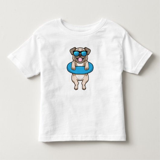 スイミングリングで泳ぐ犬 トドラーTシャツ (正面)