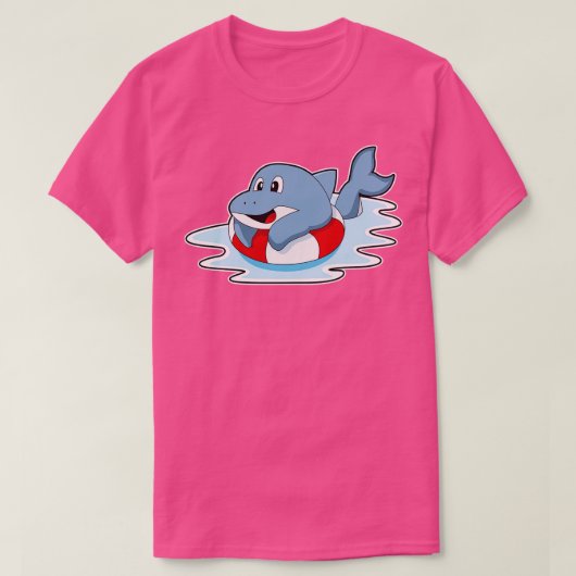 スイミングリングと泳ぐ時のイルカ Tシャツ (デザイン正面)