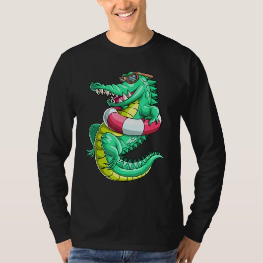 スイミングワニワニのワニ爬虫類動物 Tシャツ (正面)