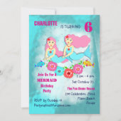 スイミング人魚カガーリーウト誕生日パーティー招待状 招待状 (正面)