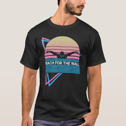 スイミング泳ぐ人レトロリーチのための壁 Tシャツ (正面)