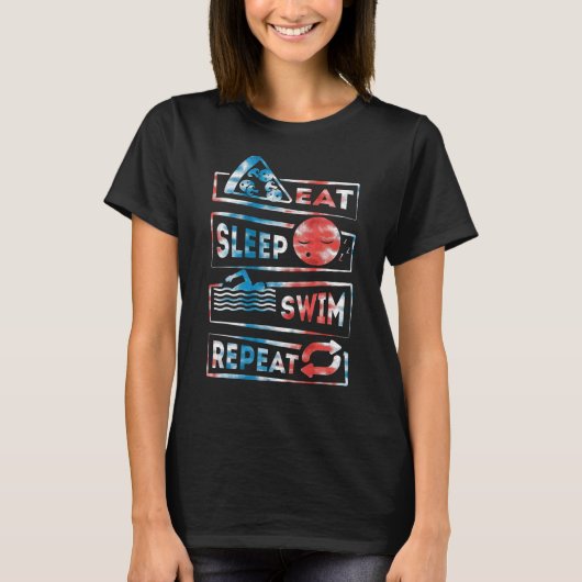 スイミング泳ぐ人食べスイップスリープリアピート2 Tシャツ (正面)