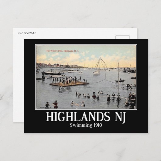 スイミング,ハイランズ,ニュージャージー, 1910ヴィンテージ ポストカード (正面/裏面)