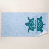 スイミンパーソナライズされたグティール（緑がかった色）シータートルビーチタオル ビーチタオル (正面)