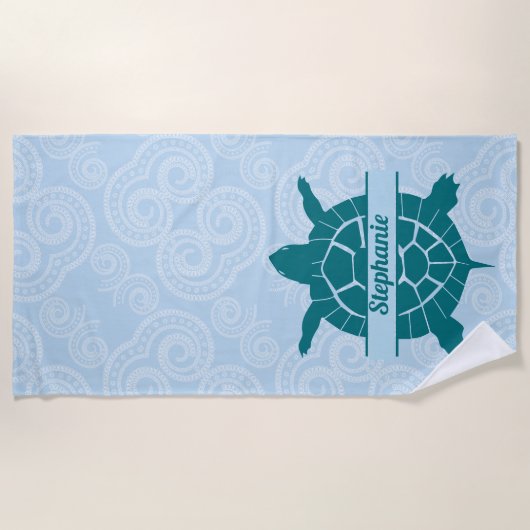 スイミンパーソナライズされたグティール(緑がかった色)シータートルビーチタオル ビーチタオル (正面)